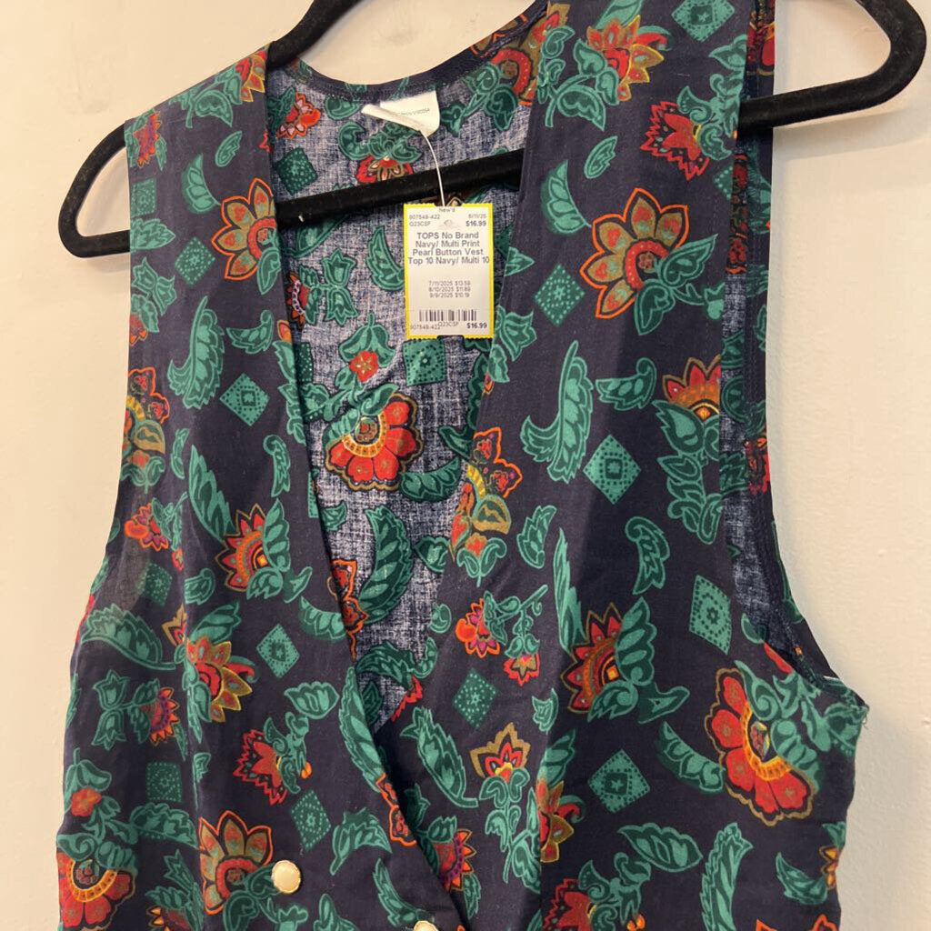 Navy/ Multi Print Pearl Button Vest Top 10
