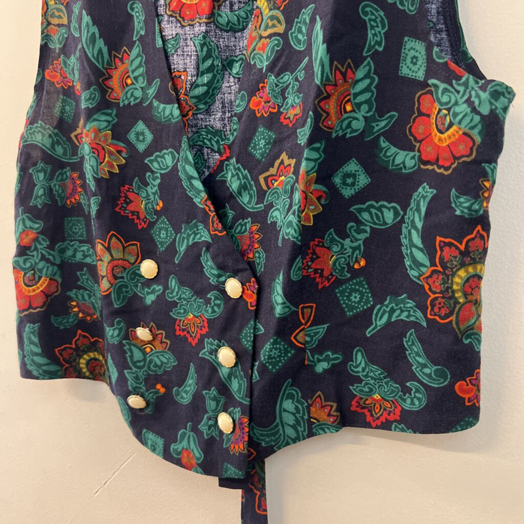 Navy/ Multi Print Pearl Button Vest Top 10
