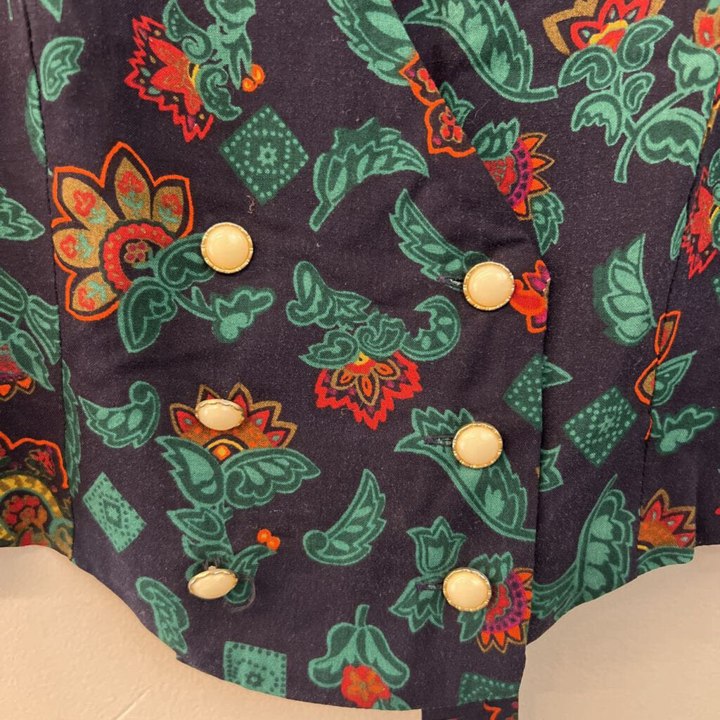Navy/ Multi Print Pearl Button Vest Top 10