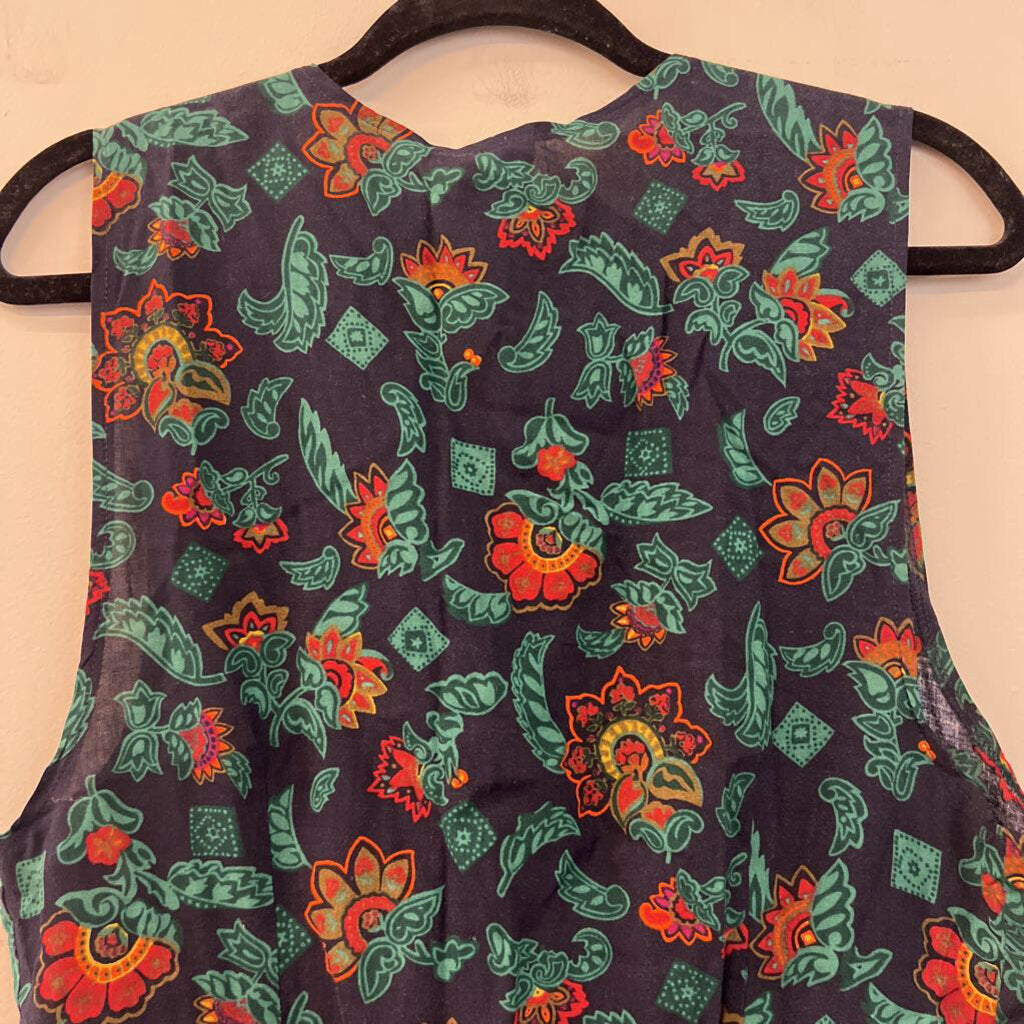 Navy/ Multi Print Pearl Button Vest Top 10