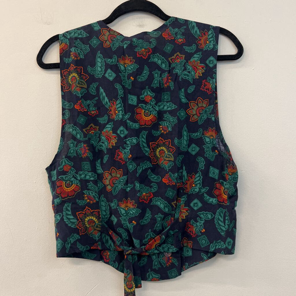 Navy/ Multi Print Pearl Button Vest Top 10