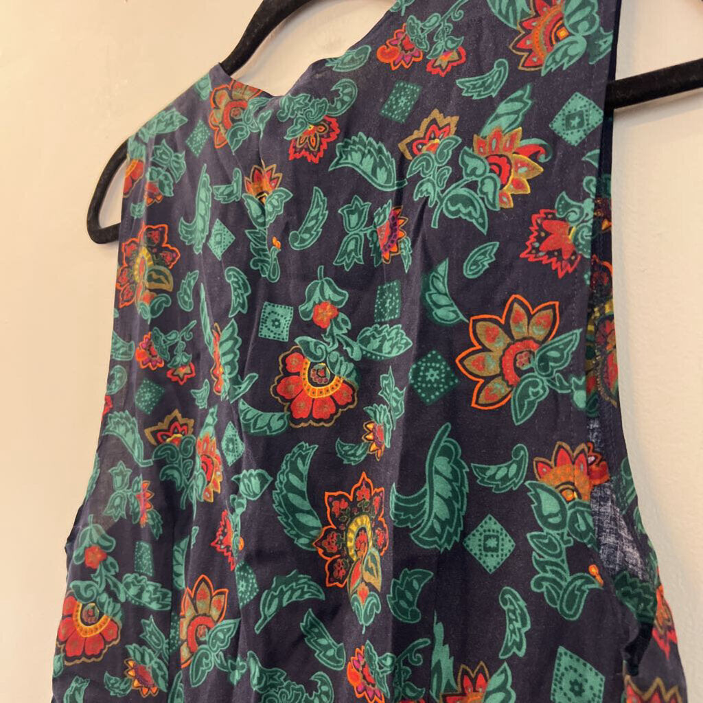 Navy/ Multi Print Pearl Button Vest Top 10