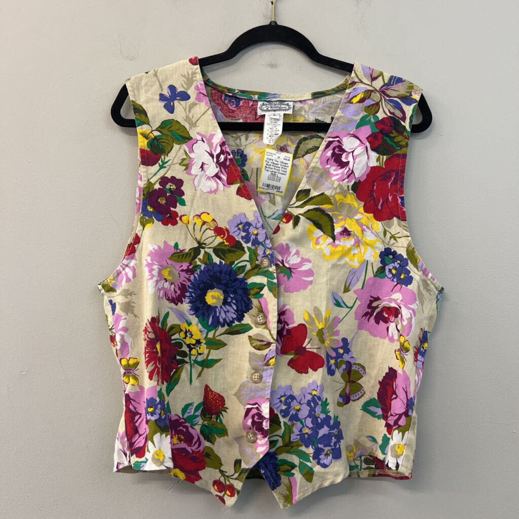 The Villager Cream/ Multi Flower Print Button Front Vest Top Large