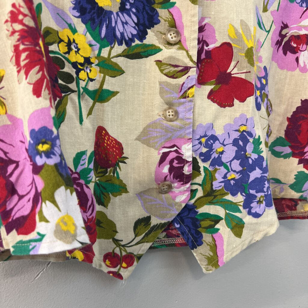 The Villager Cream/ Multi Flower Print Button Front Vest Top Large