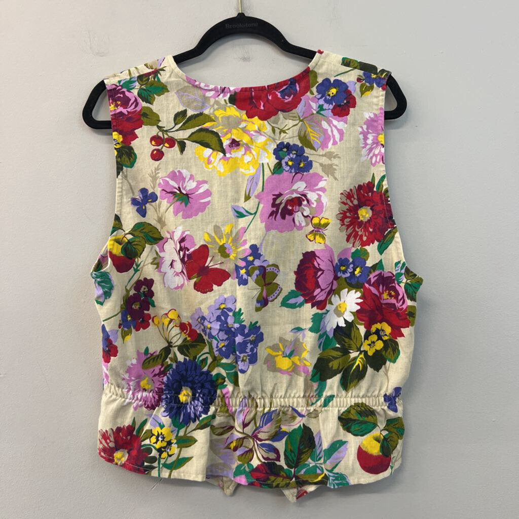 The Villager Cream/ Multi Flower Print Button Front Vest Top Large