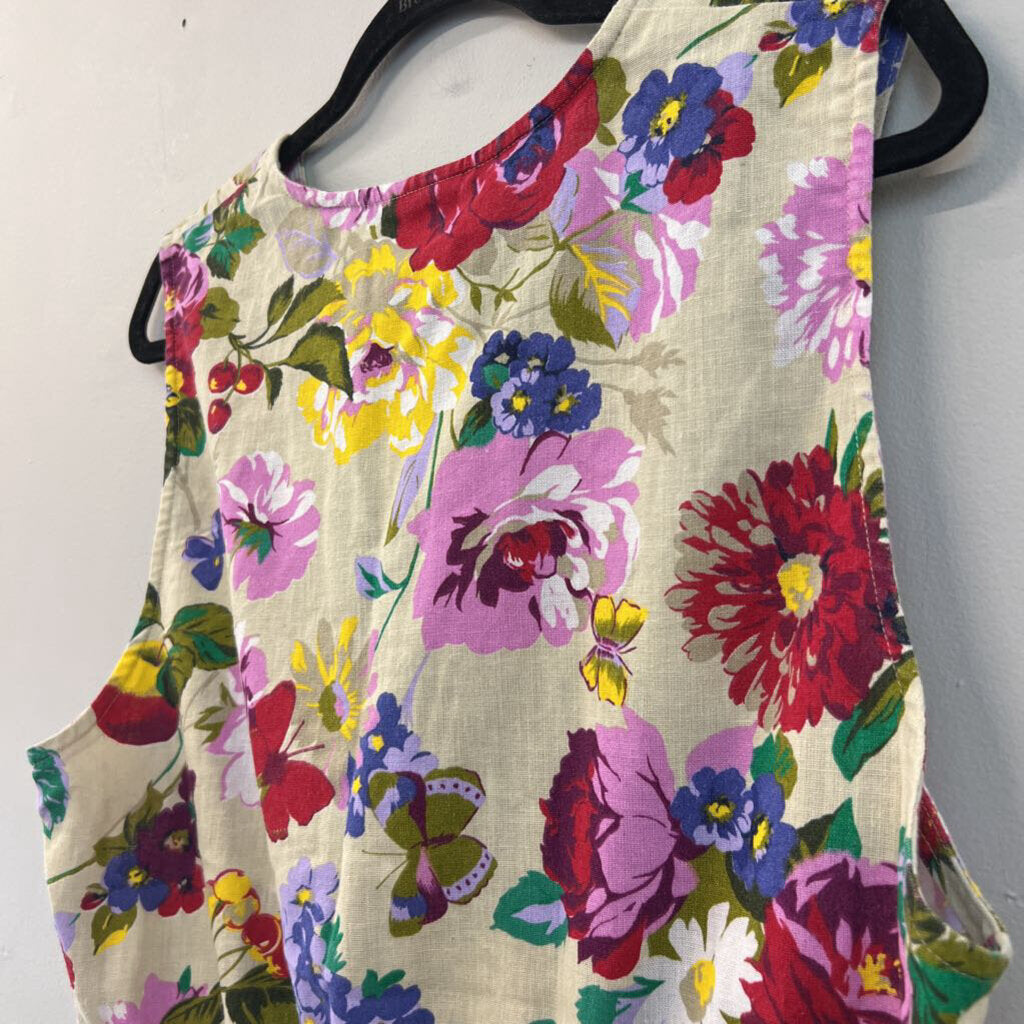 The Villager Cream/ Multi Flower Print Button Front Vest Top Large