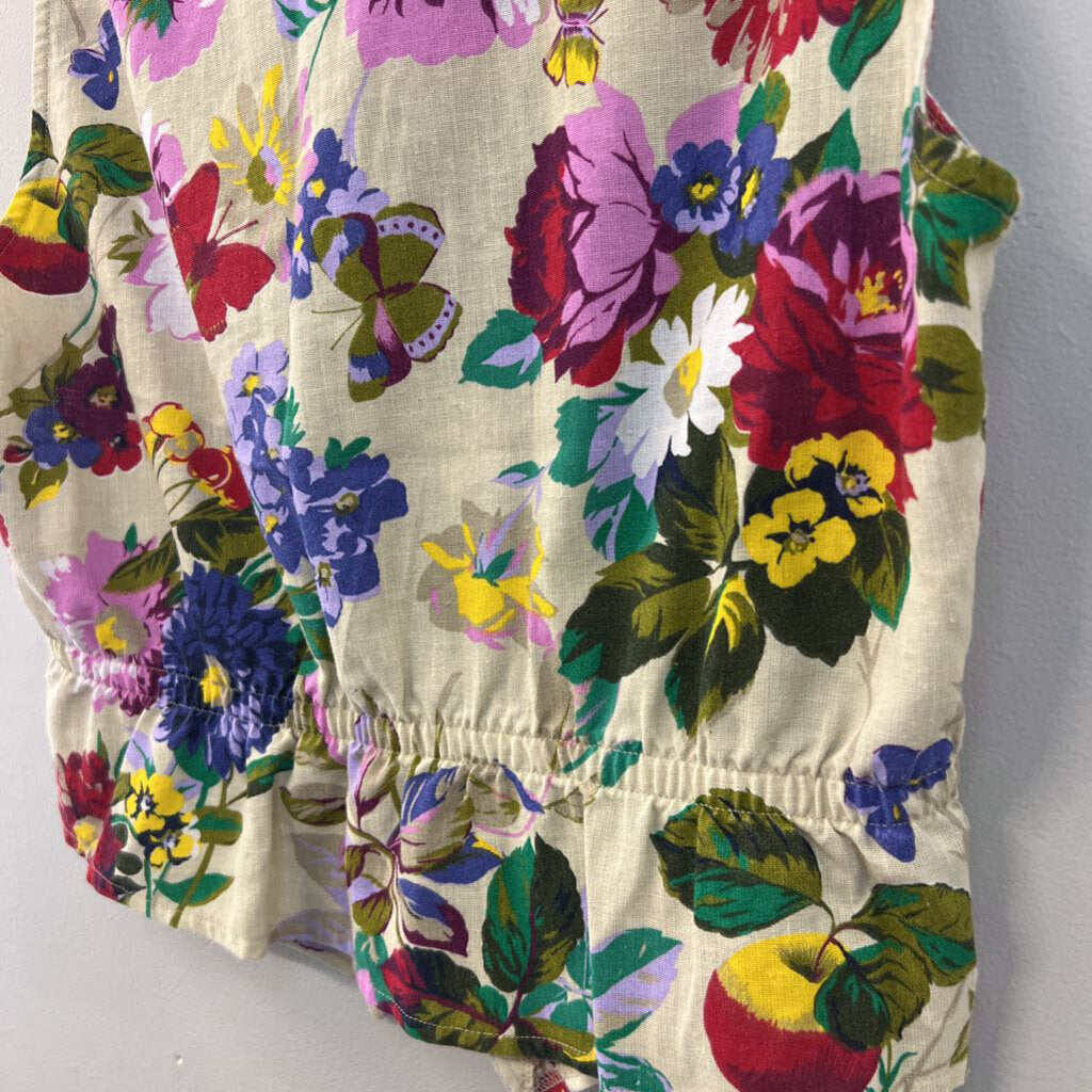 The Villager Cream/ Multi Flower Print Button Front Vest Top Large