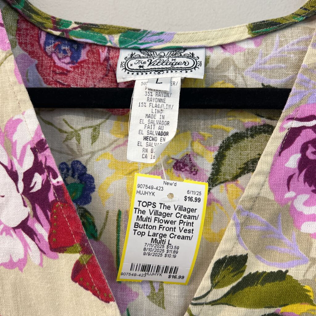 The Villager Cream/ Multi Flower Print Button Front Vest Top Large