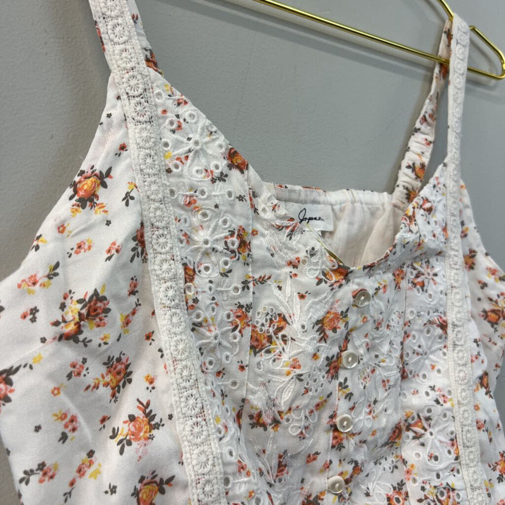 Japna White/ Orange Flower Print Cropped Tank Top Medium