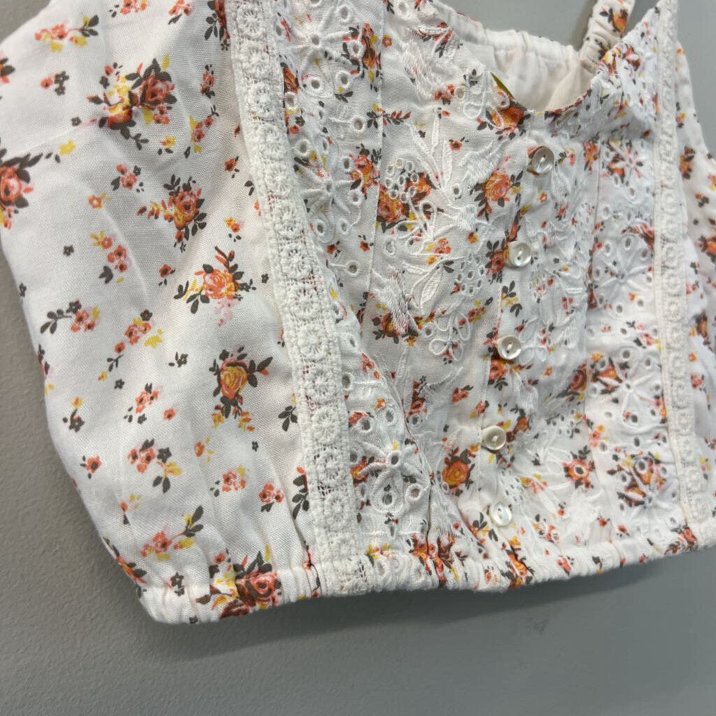 Japna White/ Orange Flower Print Cropped Tank Top Medium