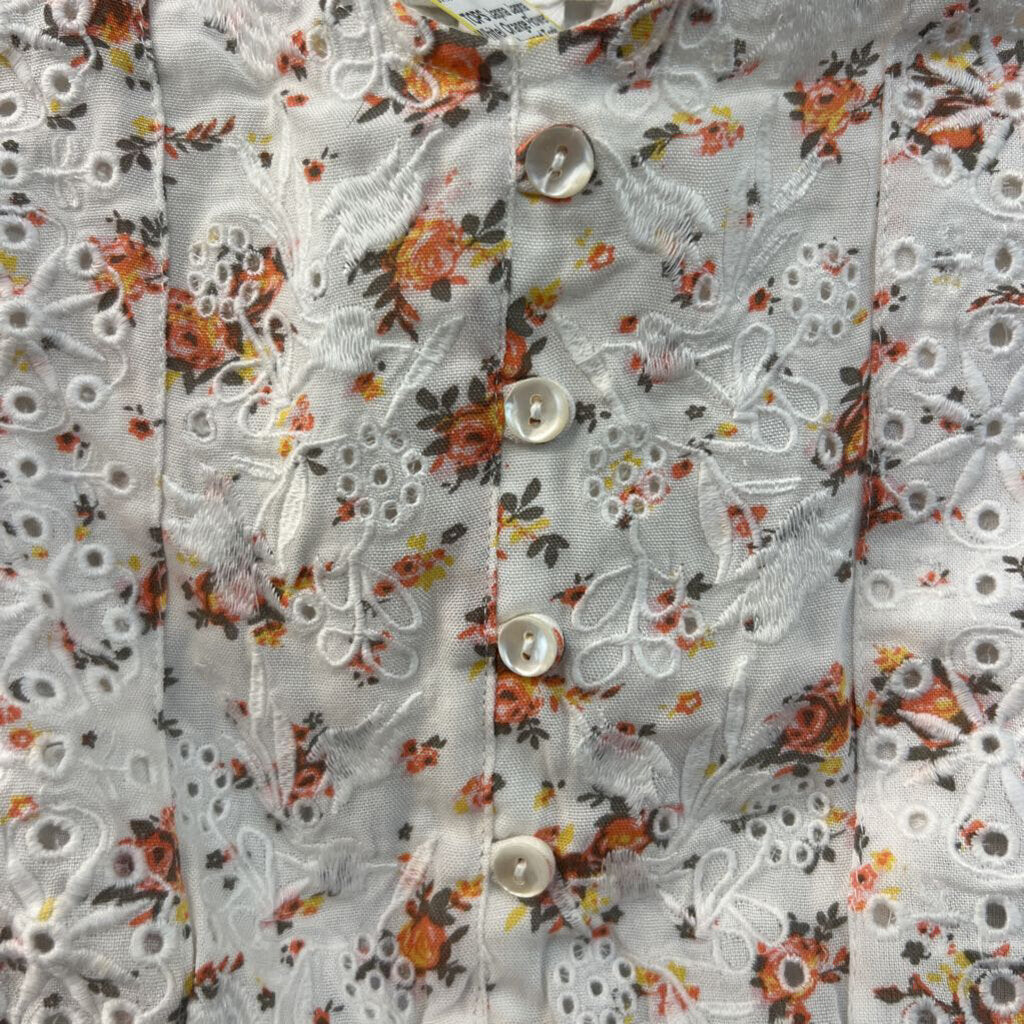 Japna White/ Orange Flower Print Cropped Tank Top Medium