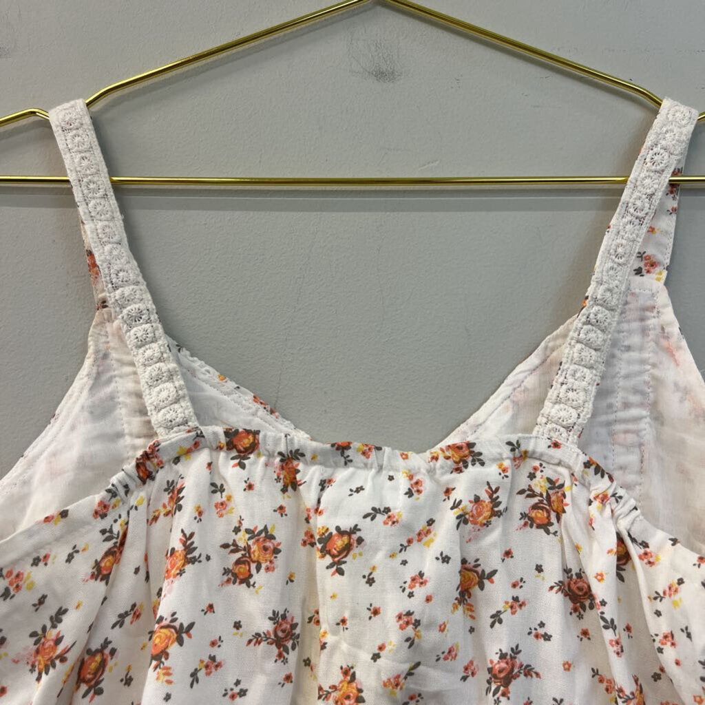 Japna White/ Orange Flower Print Cropped Tank Top Medium