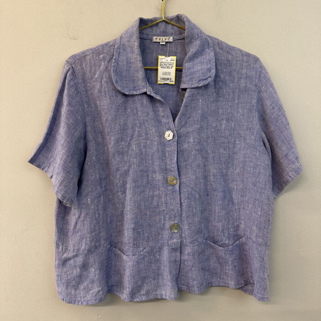 Focus Blue Short Sleeve Button Down Top Medium