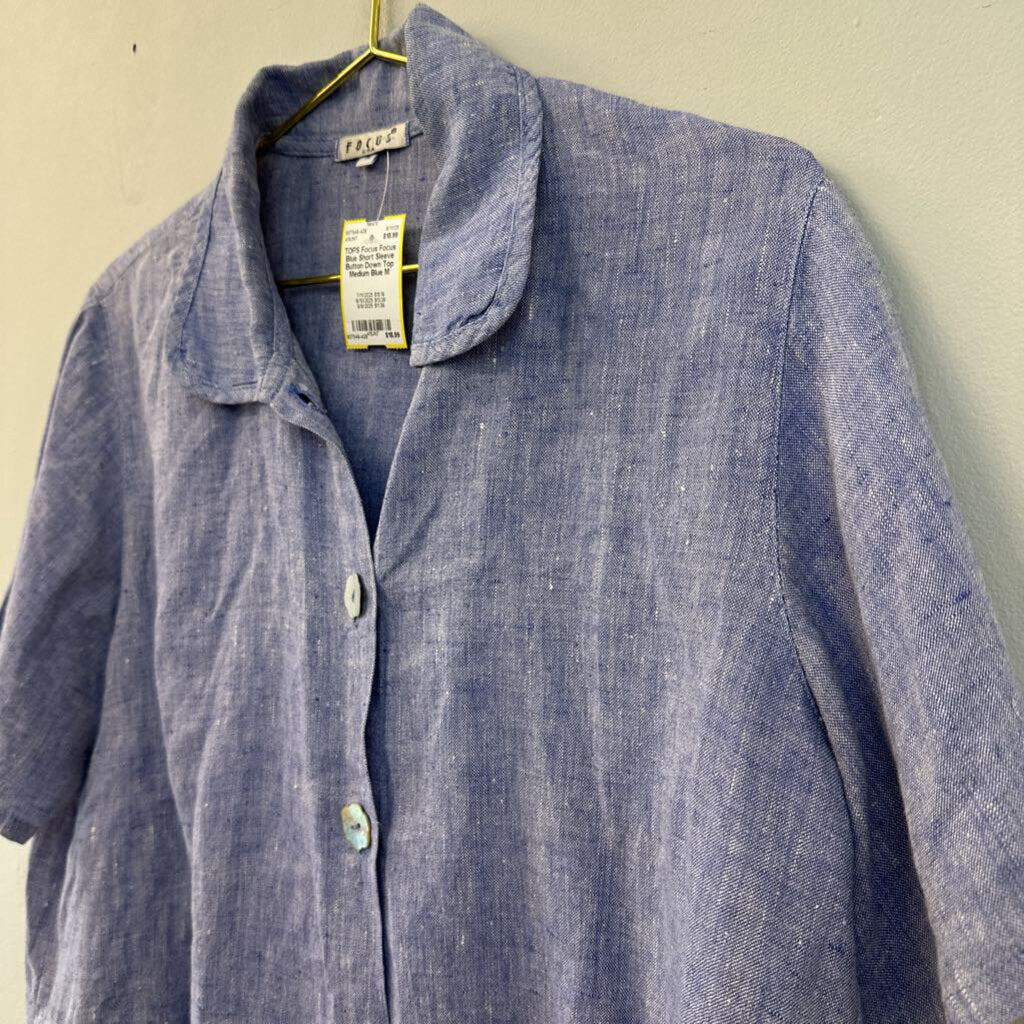 Focus Blue Short Sleeve Button Down Top Medium