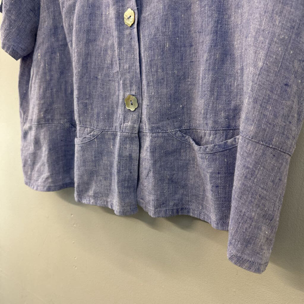 Focus Blue Short Sleeve Button Down Top Medium