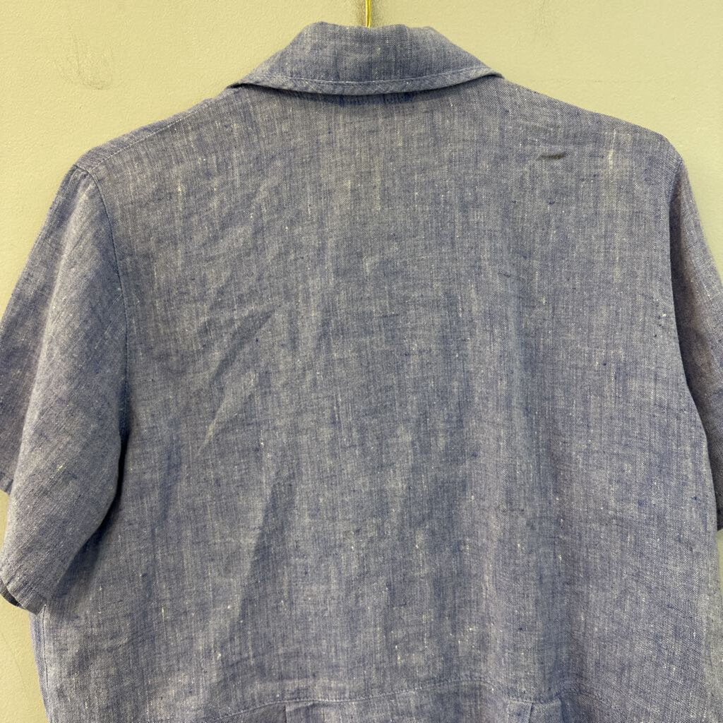 Focus Blue Short Sleeve Button Down Top Medium