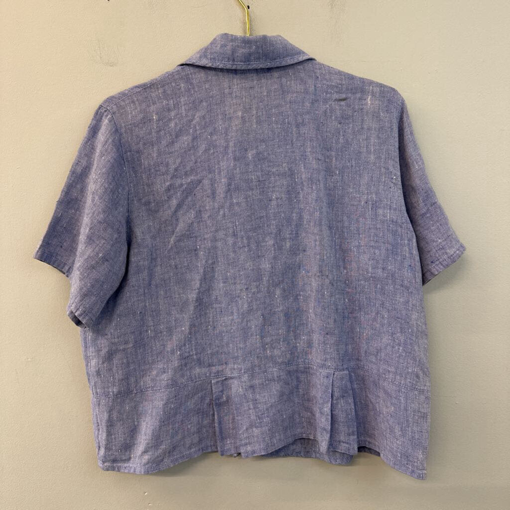 Focus Blue Short Sleeve Button Down Top Medium