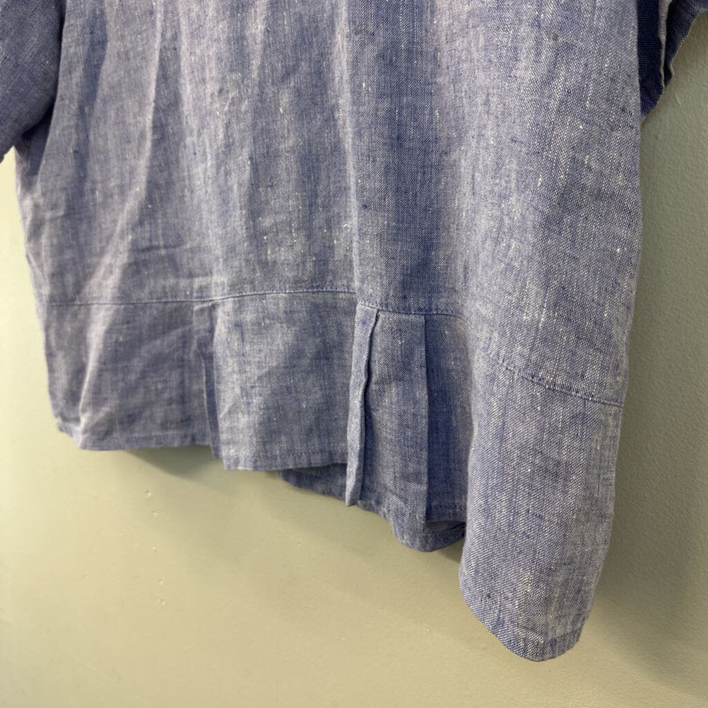 Focus Blue Short Sleeve Button Down Top Medium