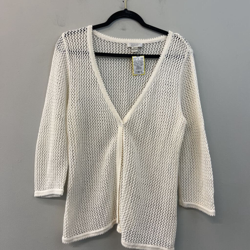 Christopher and Banks White Open Knit Cardigan Sweater Large