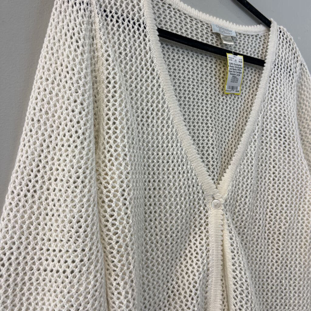 Christopher and Banks White Open Knit Cardigan Sweater Large