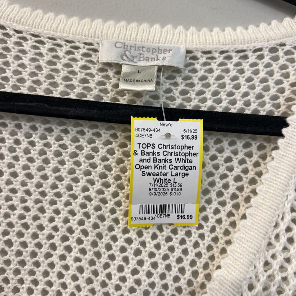 Christopher and Banks White Open Knit Cardigan Sweater Large