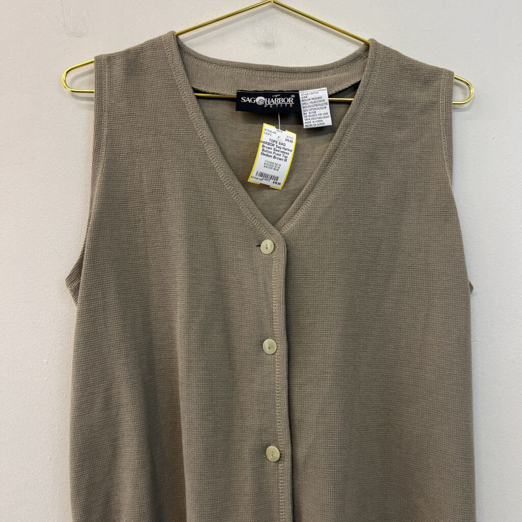 Sag Harbor Brown Sleeveless Button Front Top Medium