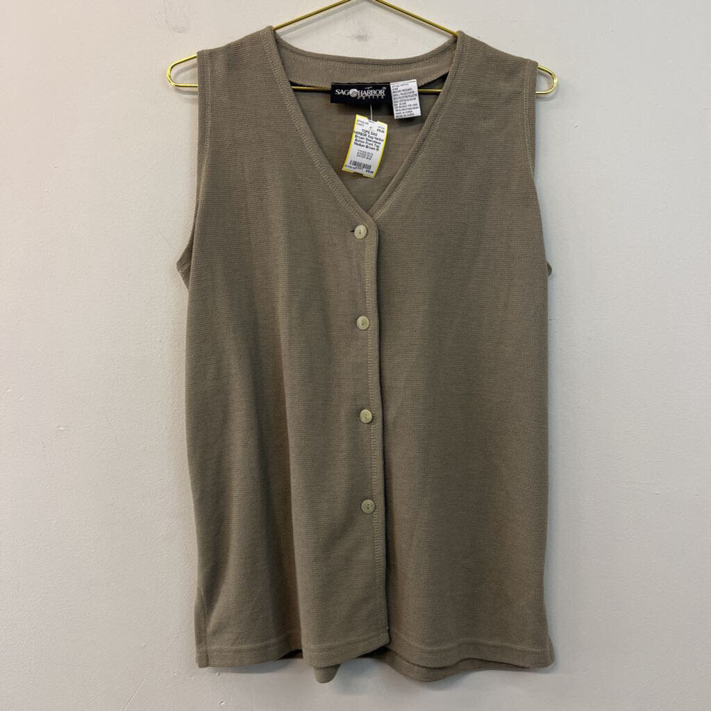 Sag Harbor Brown Sleeveless Button Front Top Medium
