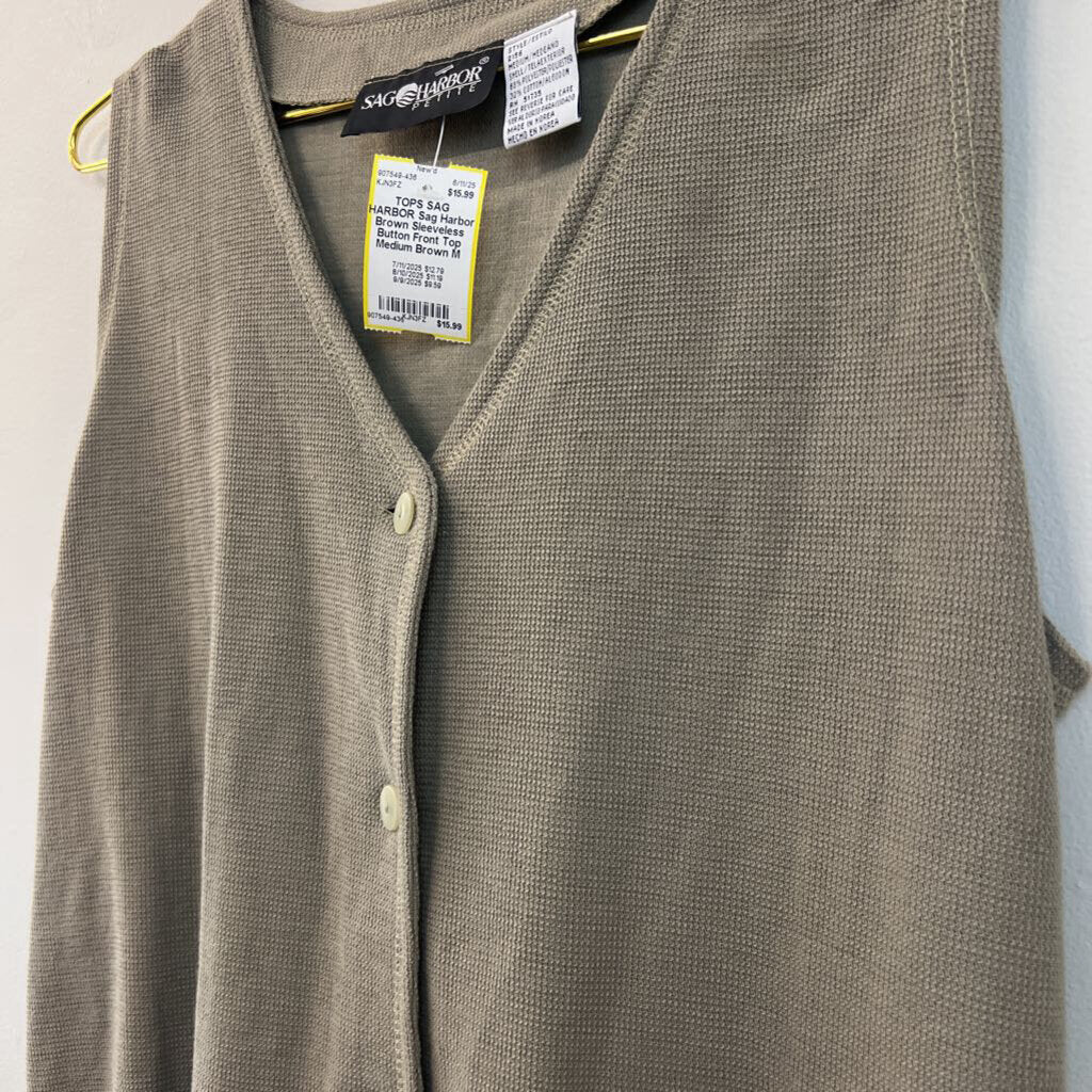 Sag Harbor Brown Sleeveless Button Front Top Medium