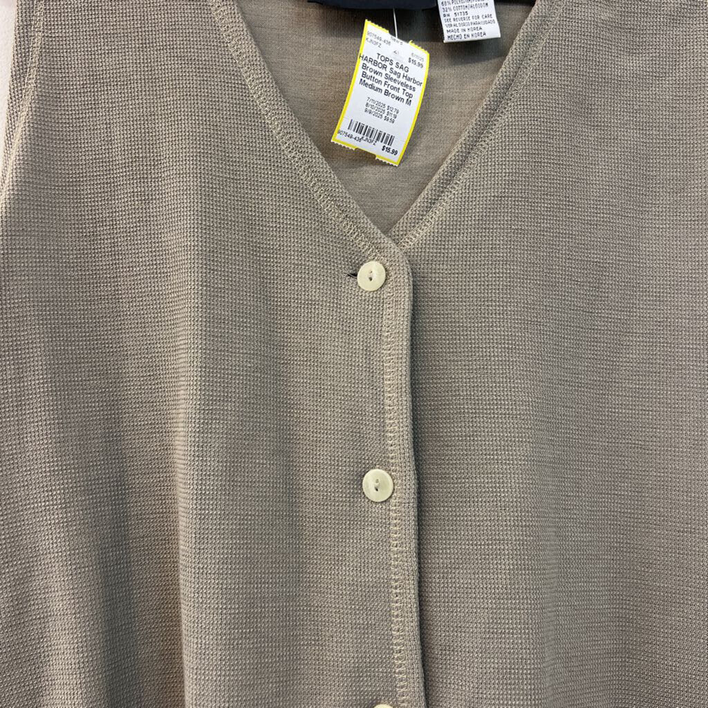Sag Harbor Brown Sleeveless Button Front Top Medium