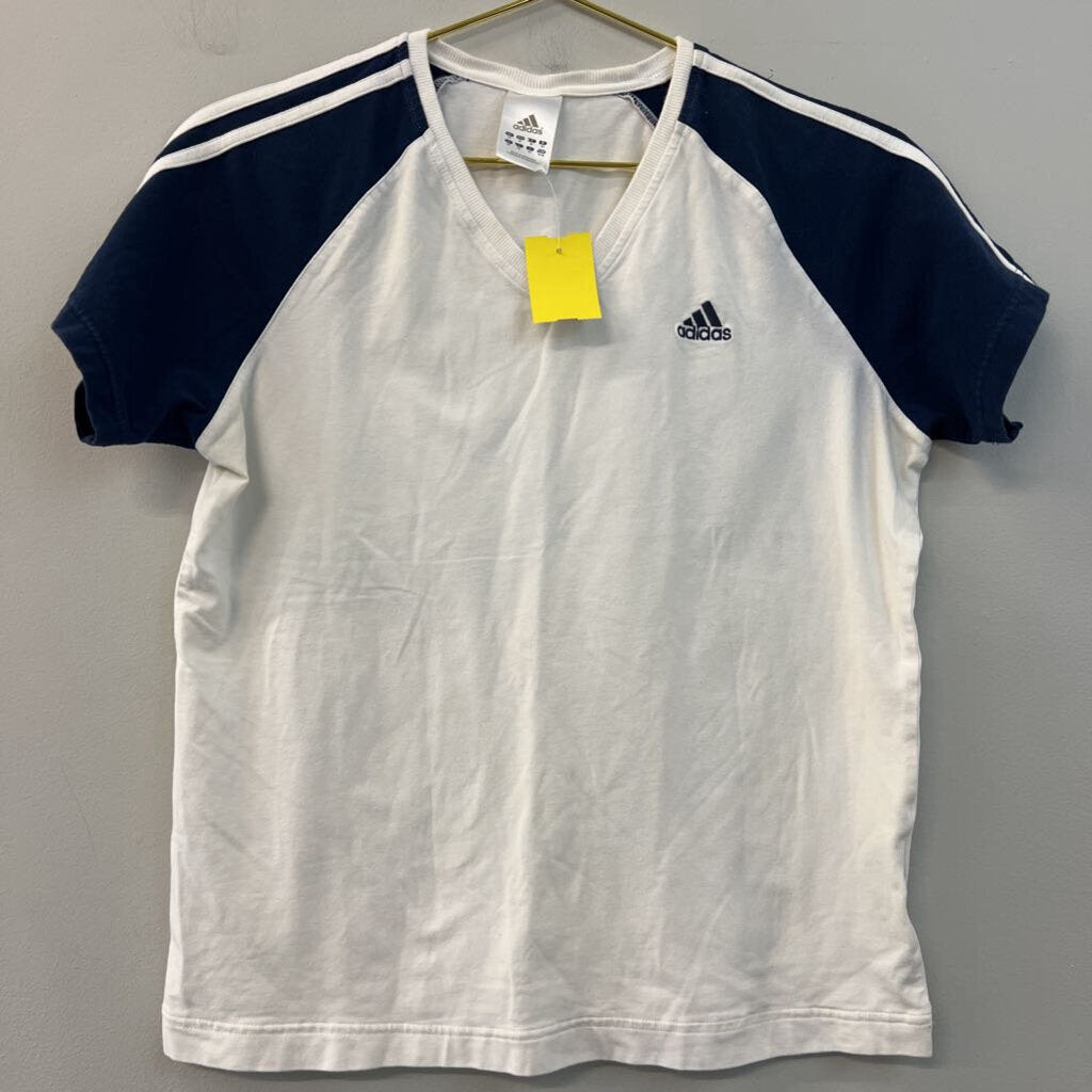 Adidas White/ Navy Logo Short Sleeve Top Medium