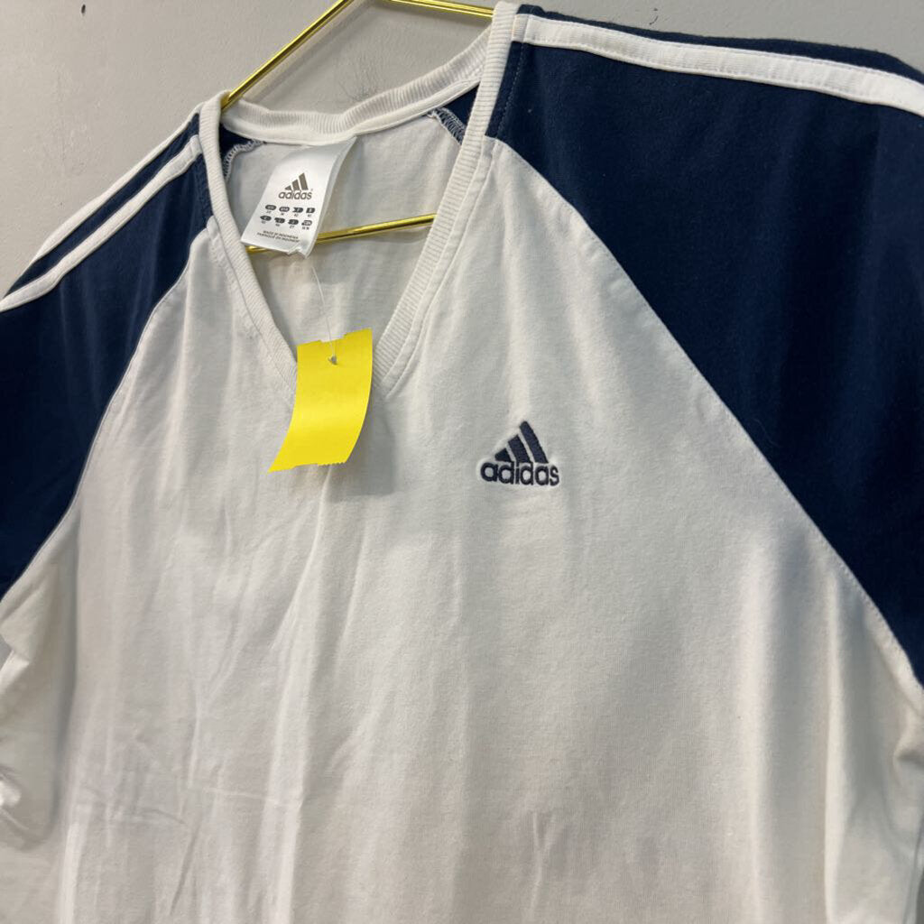 Adidas White/ Navy Logo Short Sleeve Top Medium