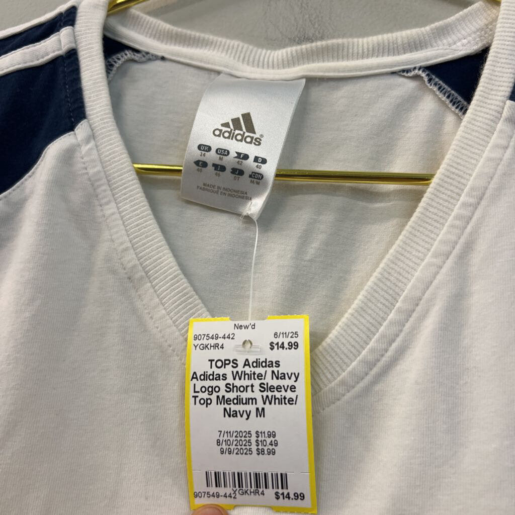 Adidas White/ Navy Logo Short Sleeve Top Medium