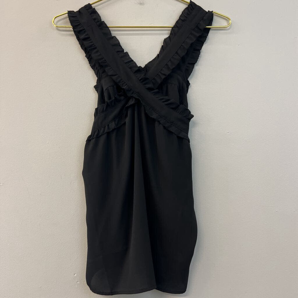 J Crew Black Ruffle Cross Strap Top 10