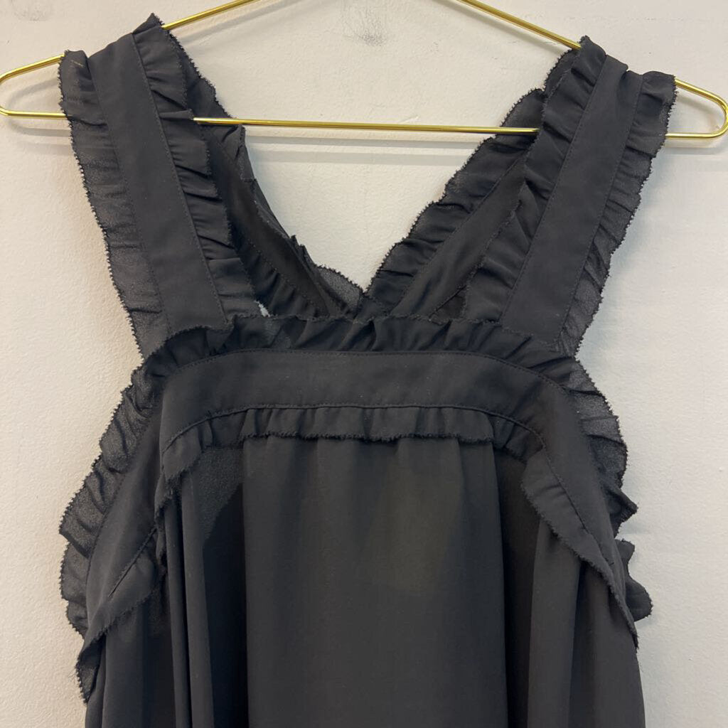 J Crew Black Ruffle Cross Strap Top 10