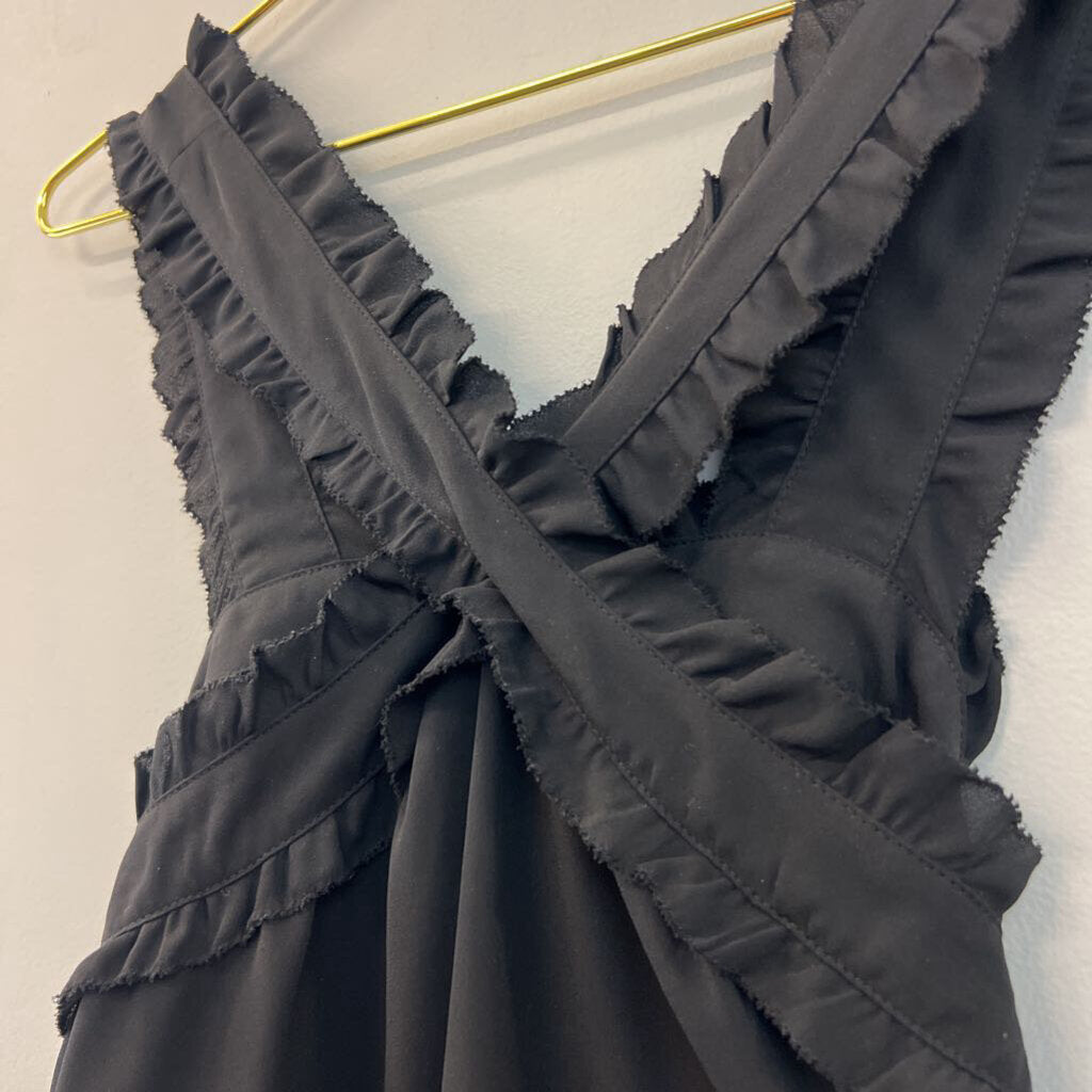 J Crew Black Ruffle Cross Strap Top 10