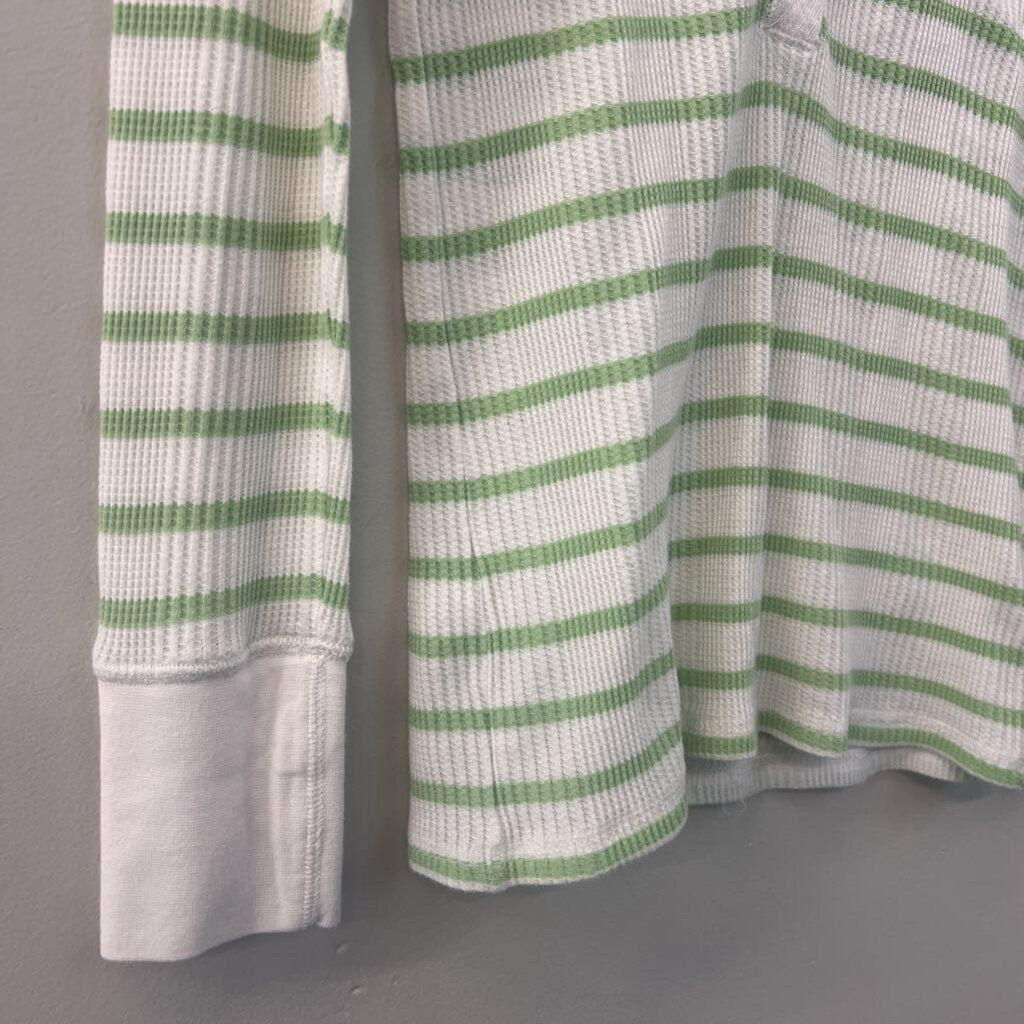 Aerie Green/ White Striped Long Sleeve Henley Top Small