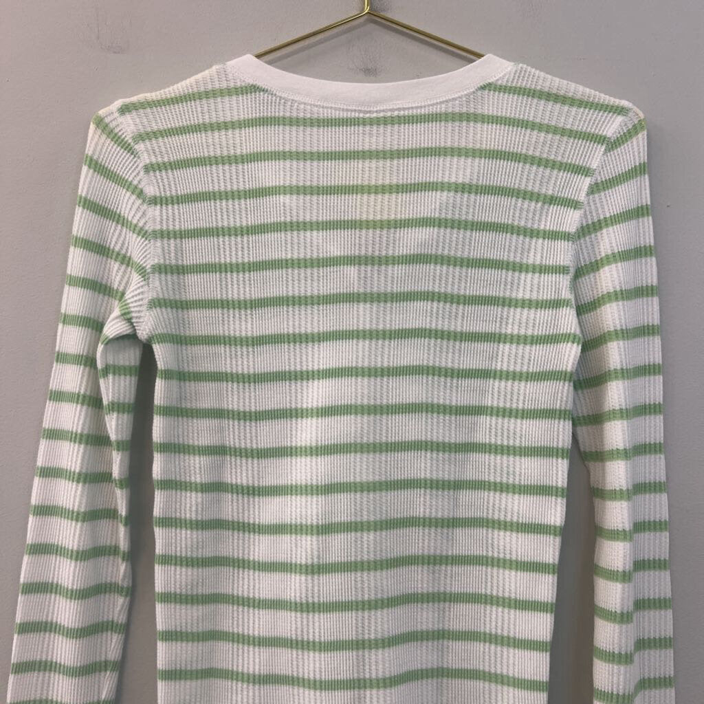 Aerie Green/ White Striped Long Sleeve Henley Top Small