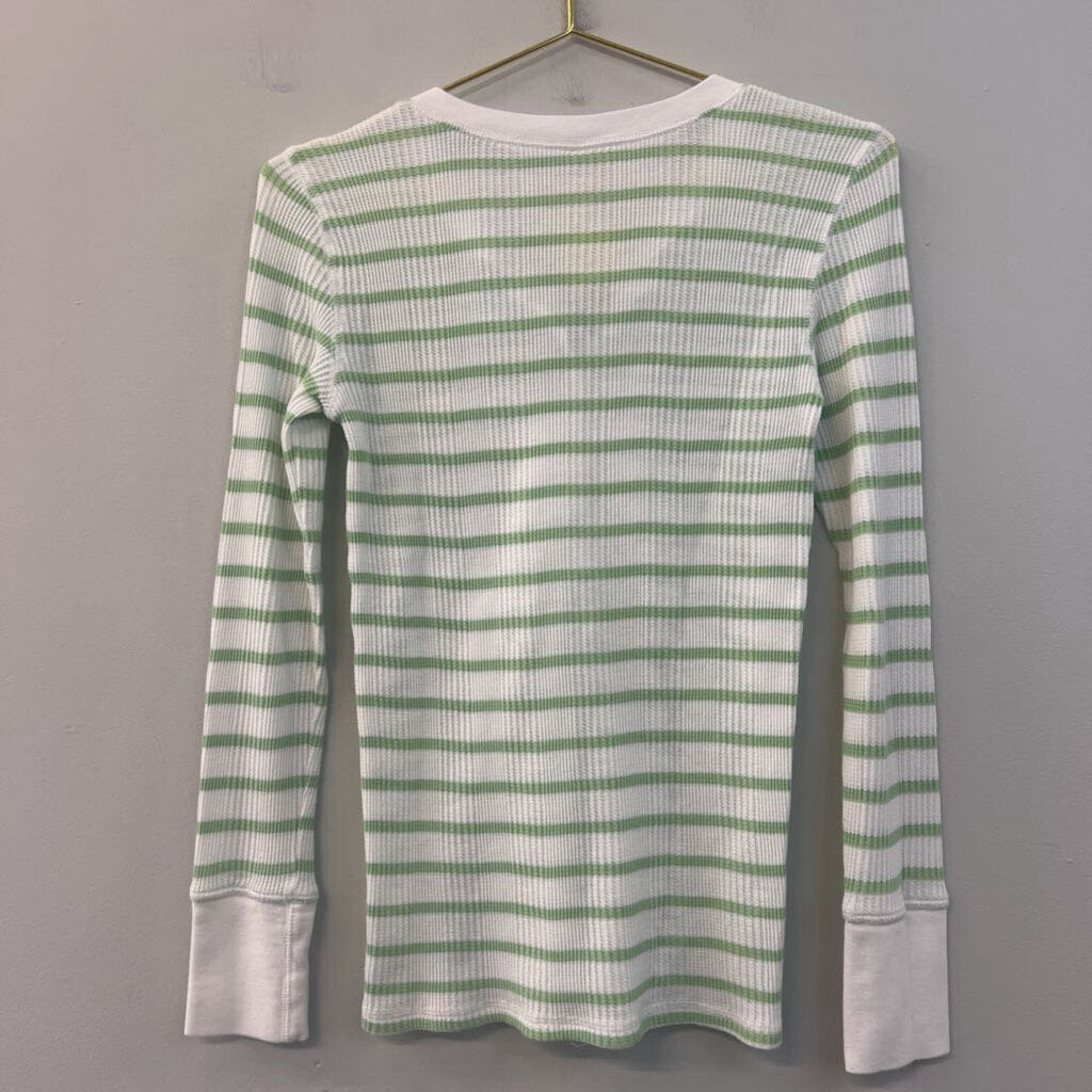 Aerie Green/ White Striped Long Sleeve Henley Top Small