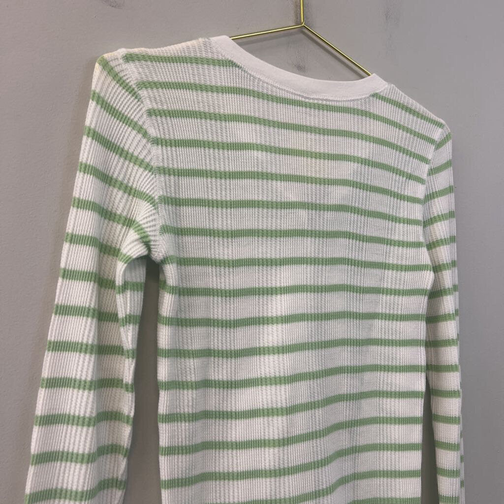 Aerie Green/ White Striped Long Sleeve Henley Top Small