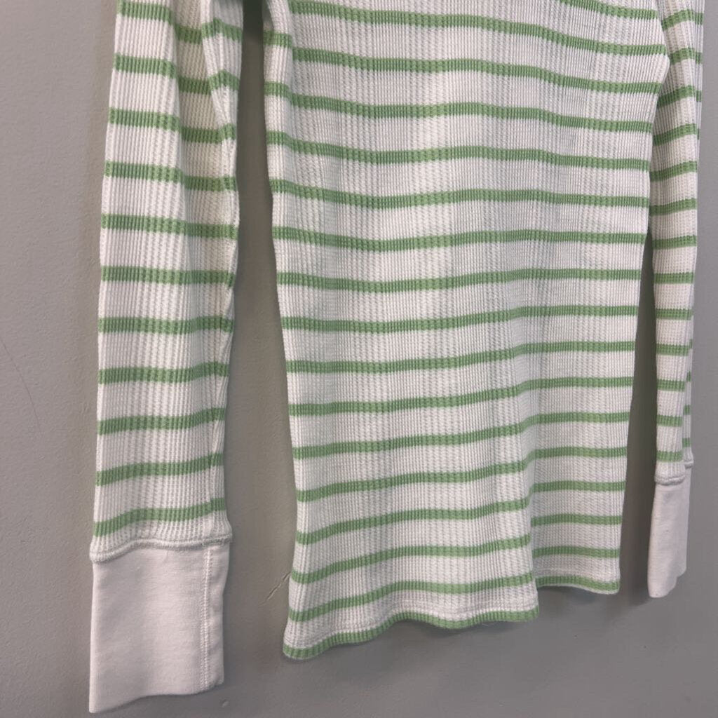 Aerie Green/ White Striped Long Sleeve Henley Top Small