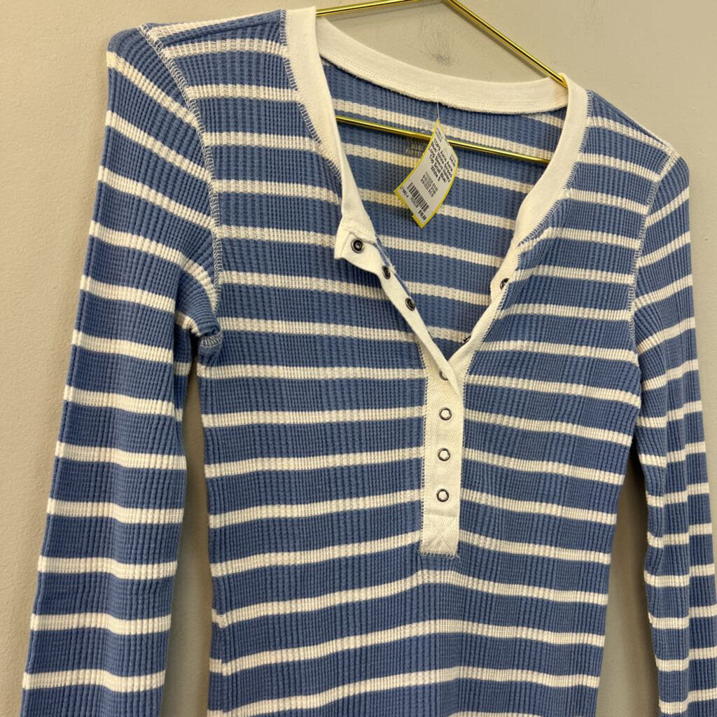 Aerie Blue/ White Striped Long Sleeve Henley Top Small