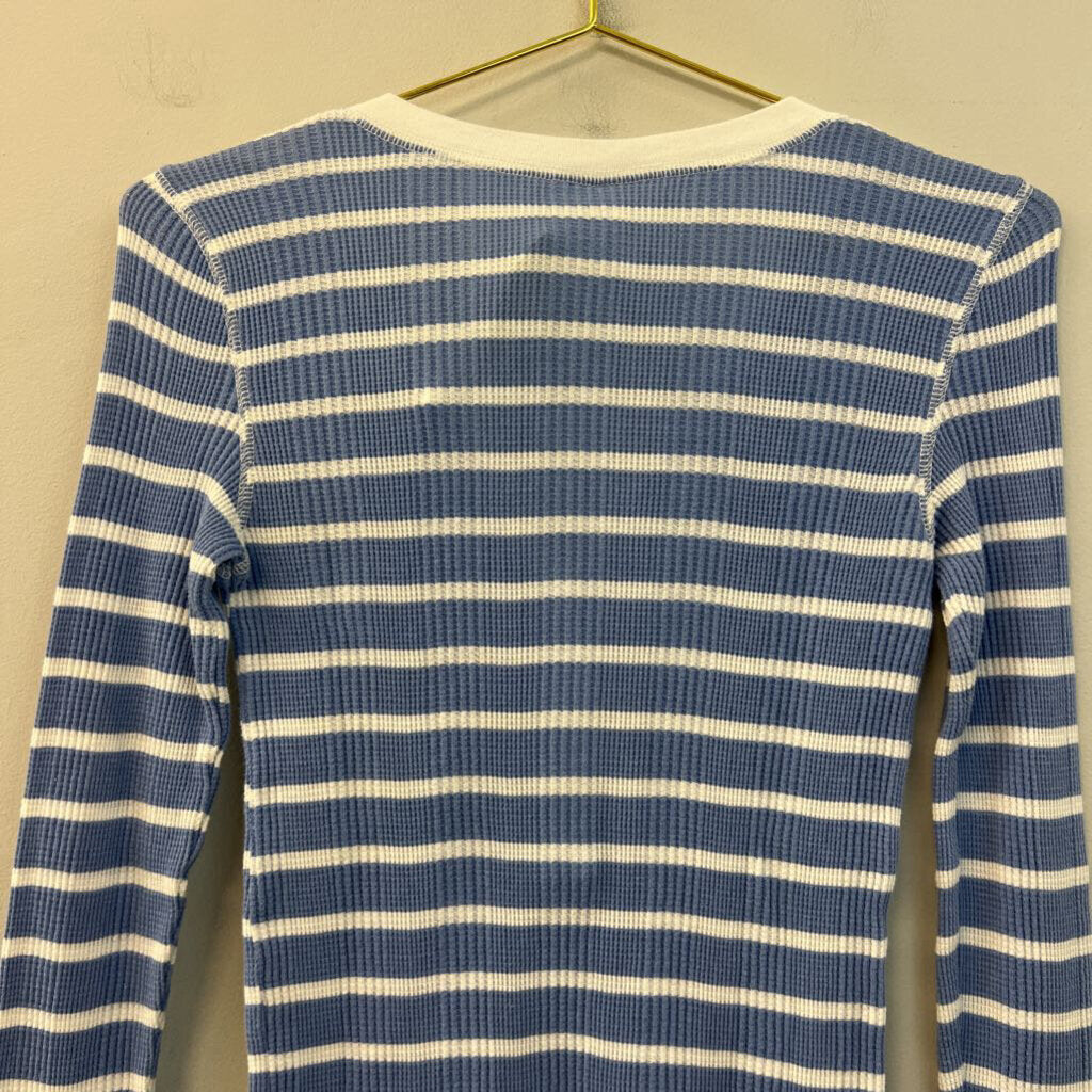 Aerie Blue/ White Striped Long Sleeve Henley Top Small