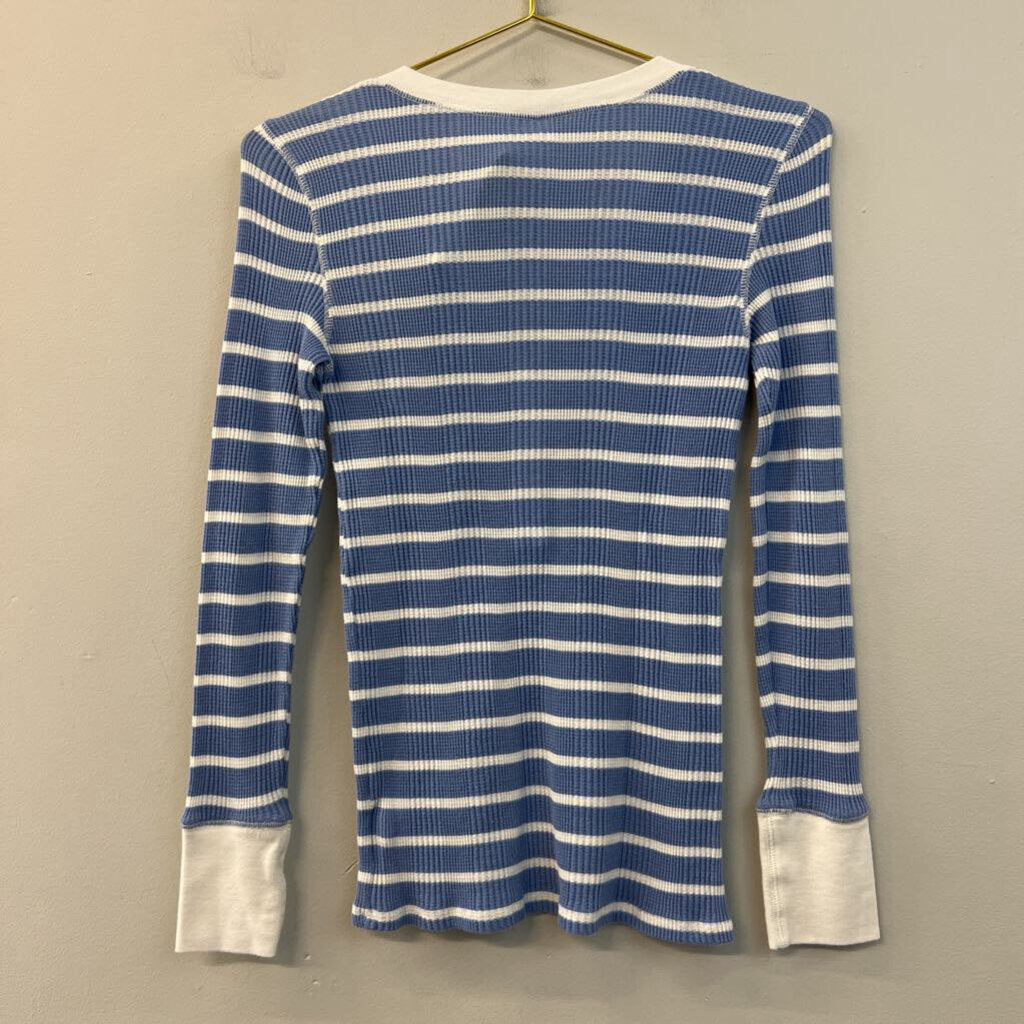 Aerie Blue/ White Striped Long Sleeve Henley Top Small