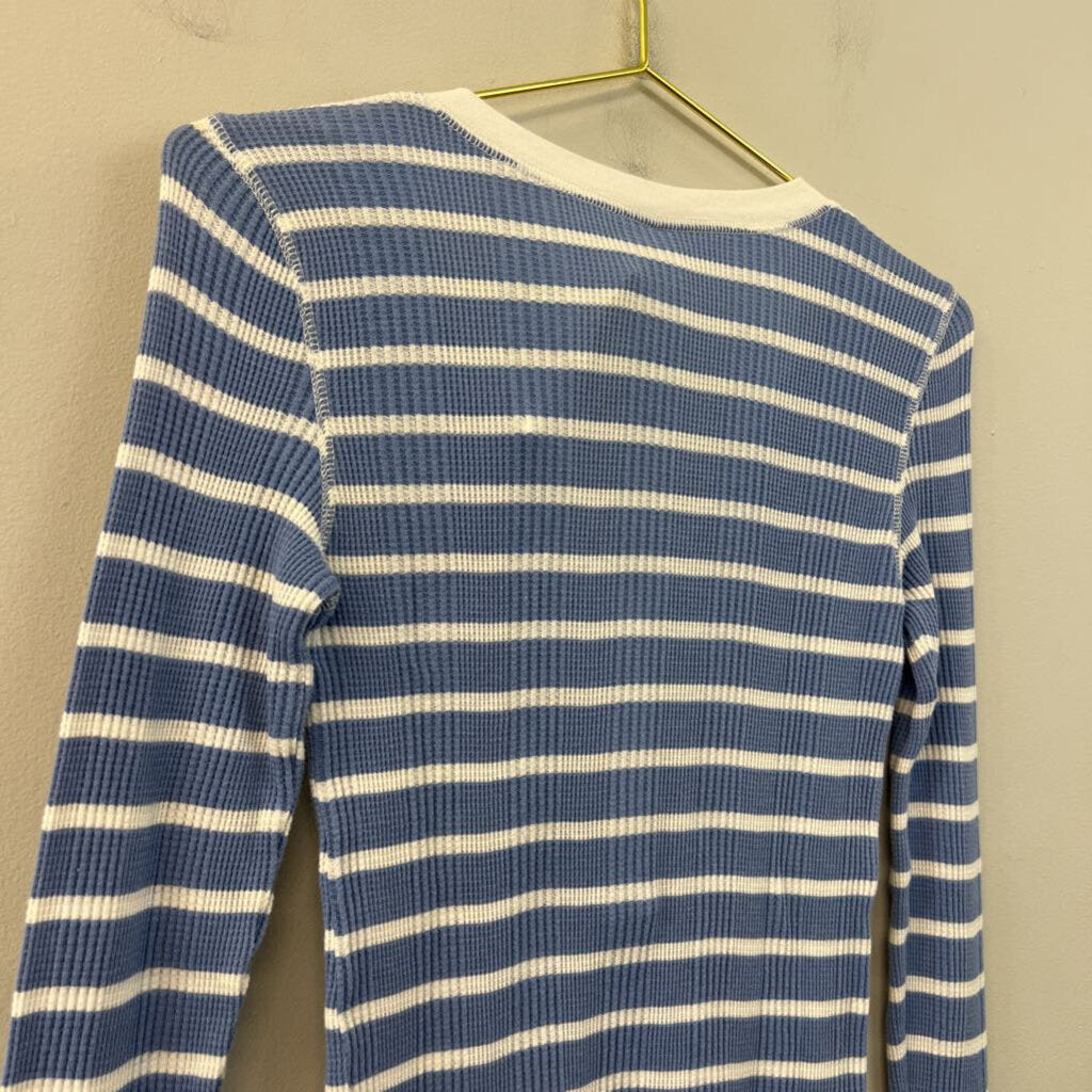Aerie Blue/ White Striped Long Sleeve Henley Top Small