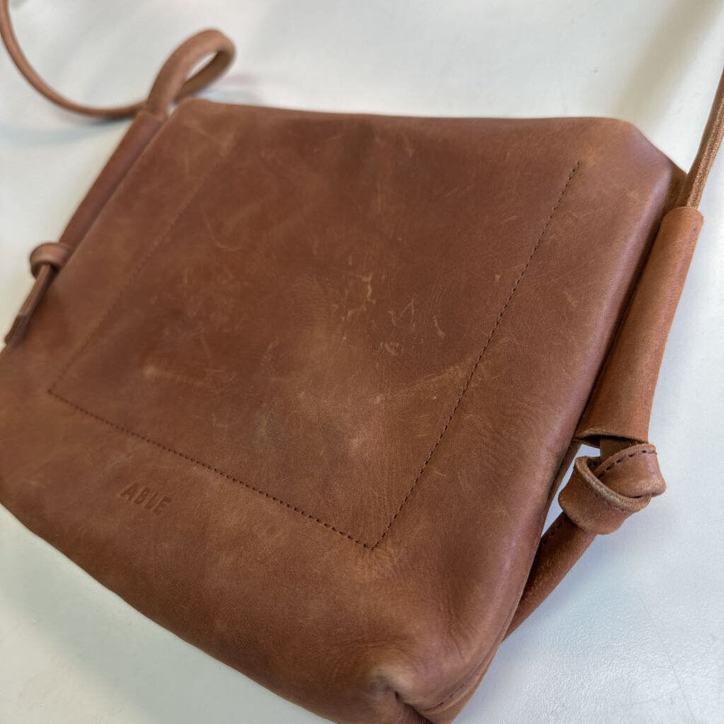 Able Brown Leather Lomi Foldover Crossbody Purse