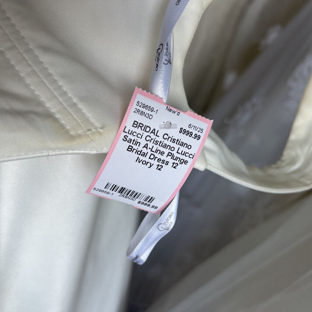 Cristiano Lucci Satin A-Line Plunge Bridal Dress 12