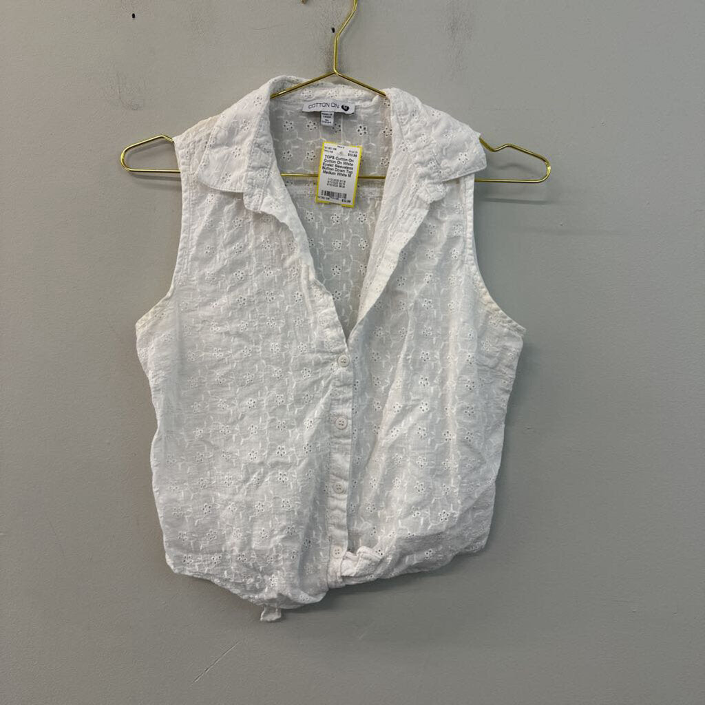 Cotton On White Eyelet Sleeveless Button Down Top Medium