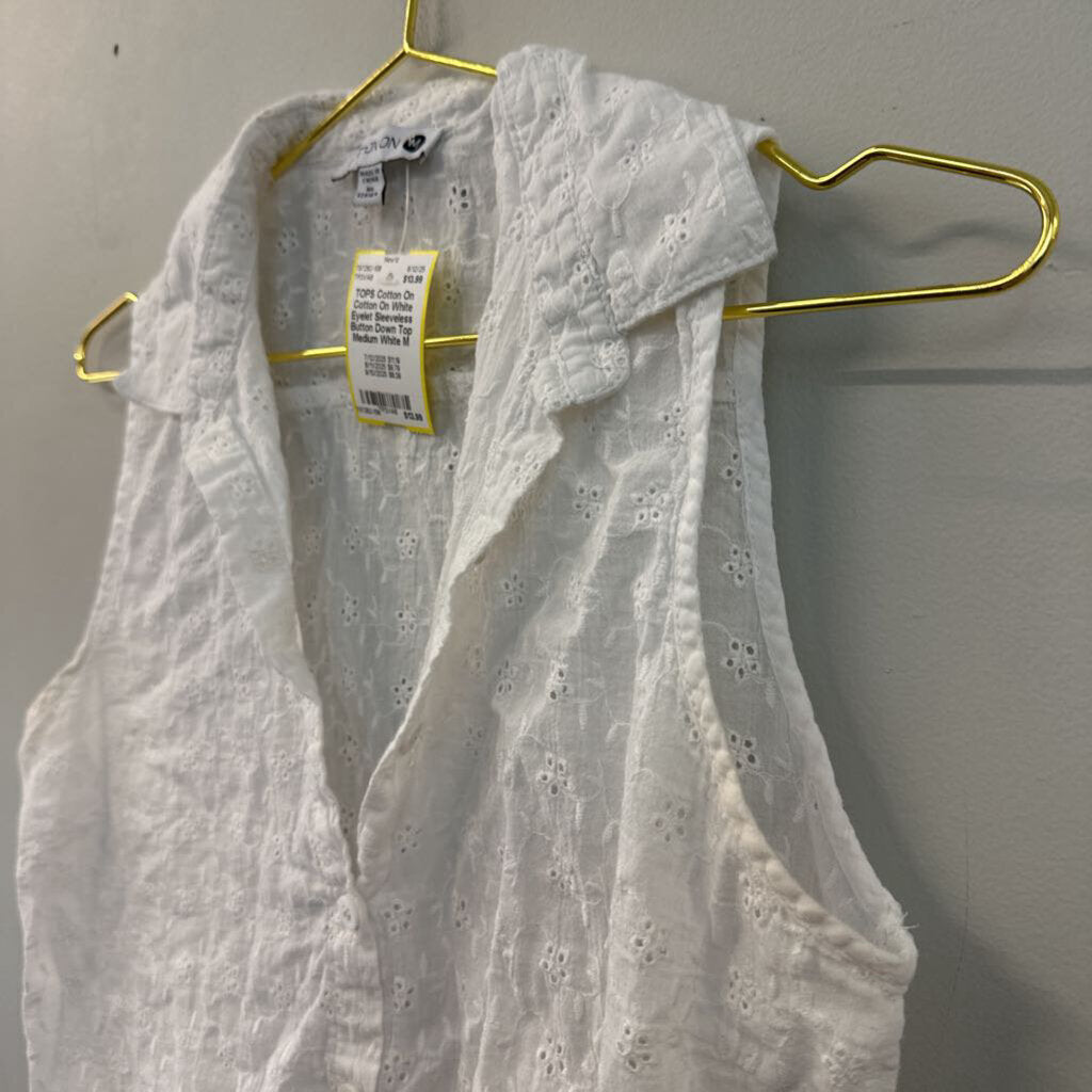 Cotton On White Eyelet Sleeveless Button Down Top Medium