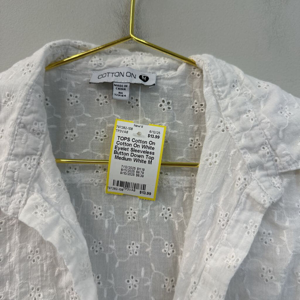 Cotton On White Eyelet Sleeveless Button Down Top Medium