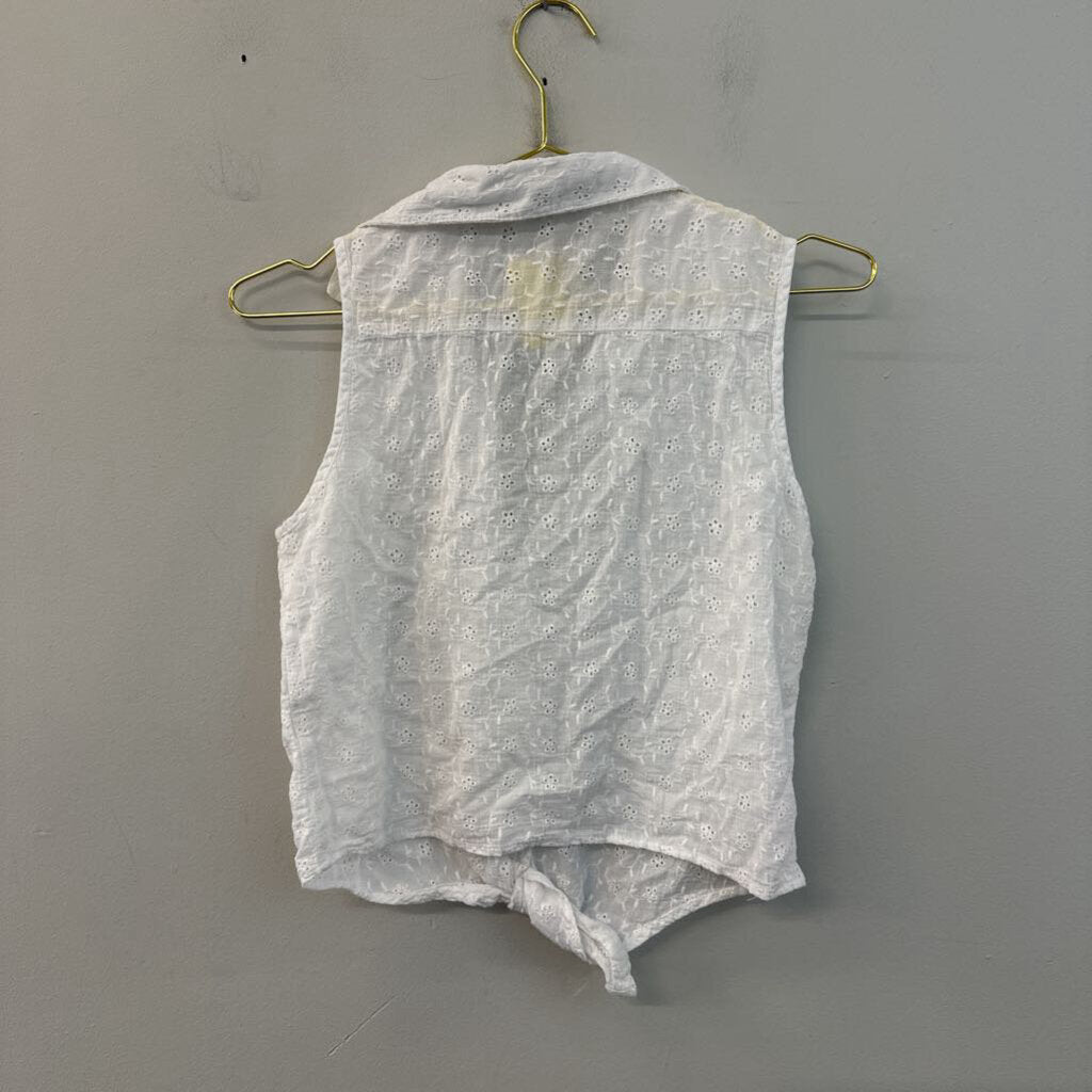 Cotton On White Eyelet Sleeveless Button Down Top Medium